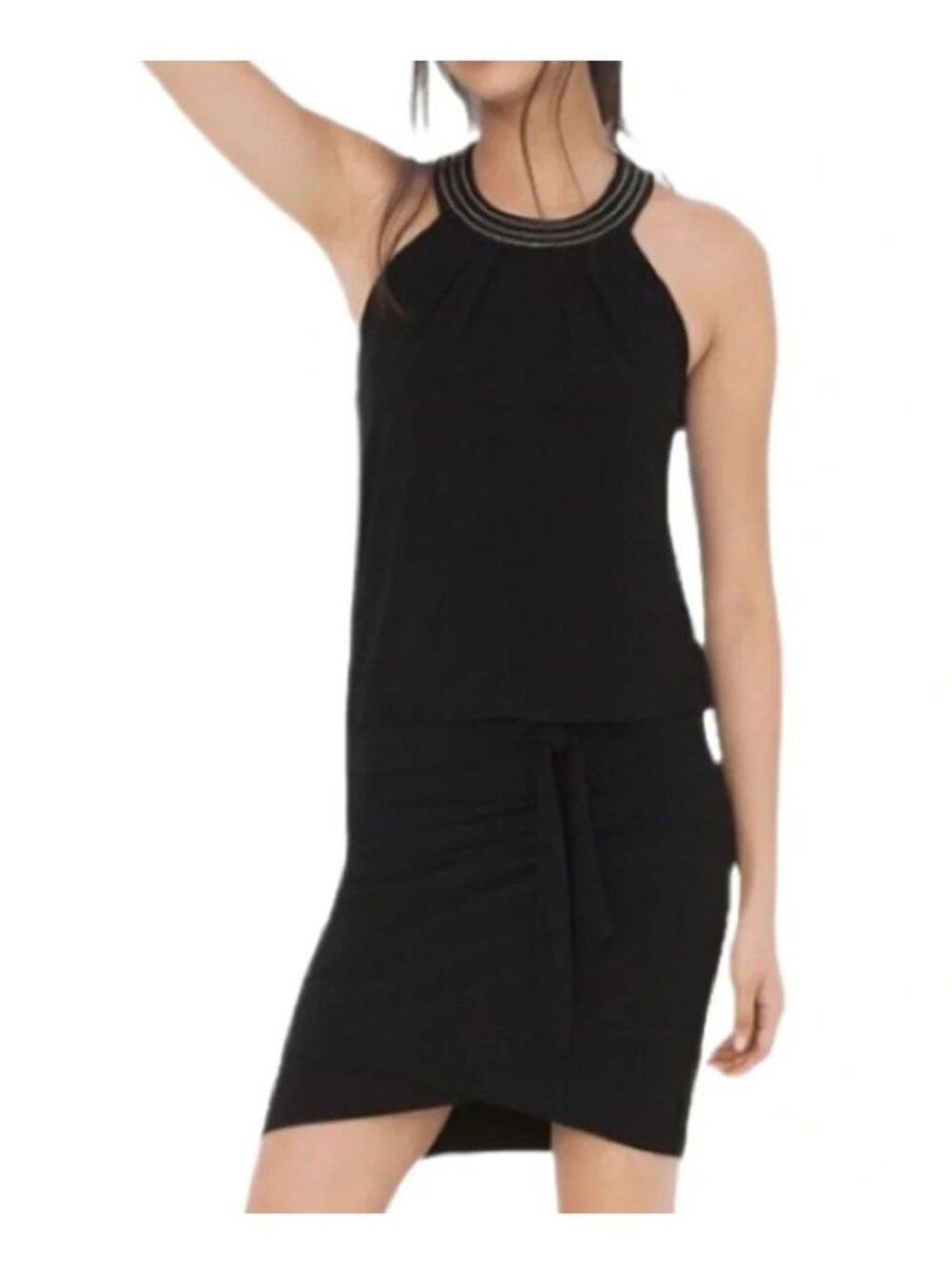White House Black Market Halter Blouson Bodycon Fitted Mini Dress Size M Stretch